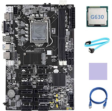 AMIUHOUN Placa base B75 12 PCIE ETH Mining LGA1155 + CPU G630 + cable + cable de red RJ45 + almohadilla térmica