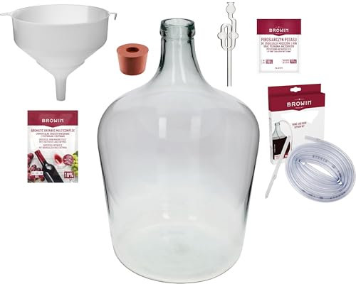 lilawelt24 Komplettes WEINSET |Gärballon|Glasballon|Weinballon|Glasgärballon|Gärung|Gärbehälter mit Gäraufsatz Glasgärballon|Weinzubehör|Weinhefe| Trichter (10L)
