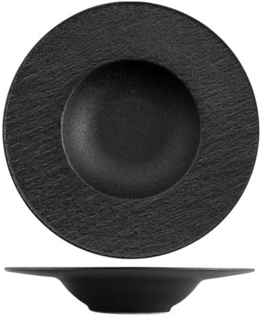 H&H-Skin, Set 2 piatti pasta, in porcellana di alta qualità, ø 28 cm, nero, pasta bowl, piatti da portata, piatti da presentazione, piatti professionali per ho.re.ca