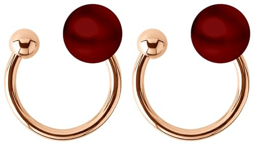 LÖB Ohrklemme 750er Roségold Vergoldet Perlen Rot, Damen Ohrringe Fake Piercing Ring Set Ear Cuff Ohrmanschette Ohr Helix Cartilage Kugel Rose Gold Schmuck