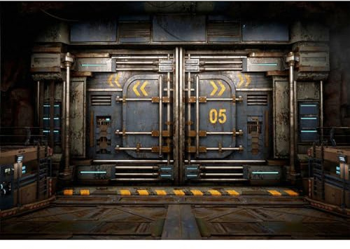 YongFoto 3,5x2,5m Raumschiff Hintergründe für Fotografie Rostige Raumschifftür Mechanisches Schlachtschiffinneres Hintergrund für Science-Fiction-Fans Cyber-Mottoparty Kinder Vinyl Foto Props