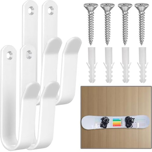 GGXZHT 4 Stück Snowboard Wandhalterung Horizontal, Skateboard Wandhalterung, Snowboard Halterung für Skateboard Longboard, Storage Snowboard Display Wall Mount (Weiß)