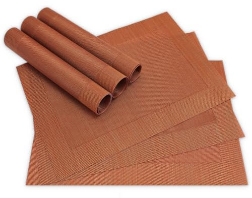 Moderne Tischsets in Kupferfarben im 6er Set - Abwaschbare Platzsets als rechteckige Tischuntersetzer - Gewebtes Platzdeckchen als Tischunterlage für Esstisch Wohnzimmer Tisch-Deko