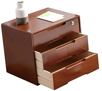 Wooden Desktop File Cabinet Storage Box with Lockable Drawers for Makeup and Laptop Stand