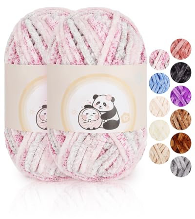 Aeelike 200g Chenille Dicke Wolle zum Handstricken, Weich Chunky Chenille Fluffy Strickgarn, Flauschige Samt Velvet Chenille Garn zum Häkeln, Warme Plüschwolle für Mützen, Schals, Decken, Rose Pink