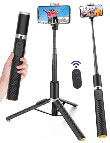 Povodo 60 Selfie Stick & Phone Tripod, 2-in-1 Design, Compatible with iPhone/Android, Black