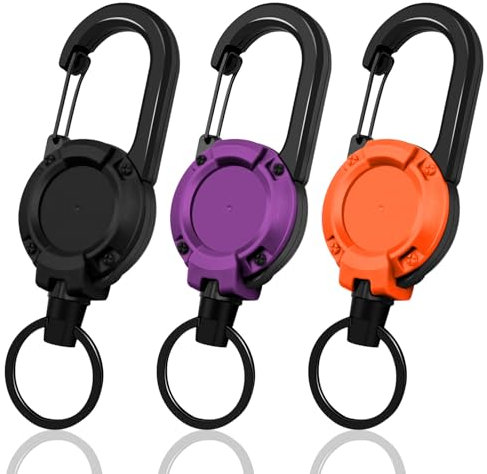 Schlüsselanhänger Ausziehbar 3 Stücke Schlüsselband Ausziehbar Ausweis JoJo Einziehbarer Schlüsselanhänger mit 60cm Stahldrahtseil, Ausweishalter Ausziehbar mit Karabiner (Schwarz+Lila+Orange)