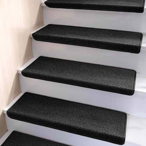 Brakki Alfombra Bullnose para escaleras, peldaños antideslizantes para peldaños de madera en interiores, alfombras suaves para mascotas, protectores de bordes, lavable, 29.5 x 9.5 x 1.5 pulgadas, 7