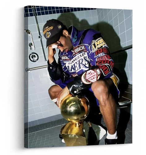 Kobe Bryant Leinwand-Wandkunst-Dekor, ikonisches Laker-Meisterschafts-Feier-Kunstwerk, Trophäe und Team-Tribut, kühnes NBA-Finals-Poster für Büro, Zuhause oder Spielzimmer, Wanddekoration, 40,6 x 50,8