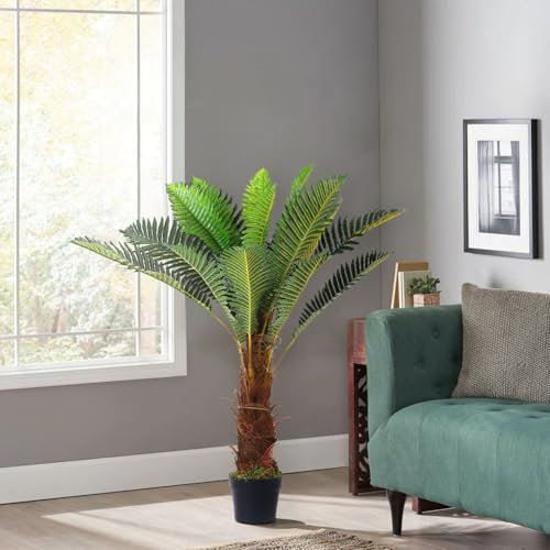 Warmiehomy Künstliche Palme 90cm Kunstpflanzen Groß Plastikpflanzen im Topf Fake Palm Tree Faux Pflanze für Indoor Outdoor Modern Decor, 1 Stück, Grün