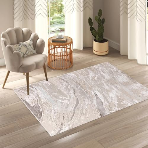 renoazul® Large Kitchen Mats With Jute Back - Jeze Abstract Rug - 80 x 150 cm - Beige Rug - Washable Inside Door Mat For Large Entrances and Corridor