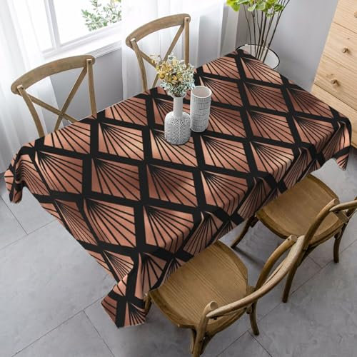 HDTVTV Rose Gold Art Deco Fans On Black, Tablecloth, Waterproof Dust-Proof Tabletop Wrinkle Resistant Table Cover - 90 X 140 cm