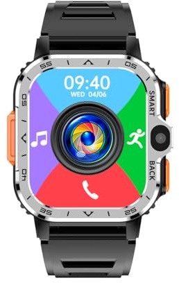 cosescos PGD Watch Montre intelligente 5G avec double caméra, support carte SIM, réseau mondial 5G, écran tactile HD de 1,8, moniteur d'activité physique, étanche IP68, pour homme et femme (argent, 2