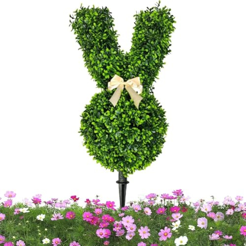 Formschnitt Osterhase Künstlich Draußen Künstlicher Formschnitt Baumkaninchen, grüne Kaninchenform gefälschte Kaninchenpflanze Buchsbaumpflanze für Ostern Veranda Deko Außen und Innen (B)