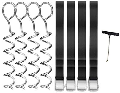 Trampolin Ersatzteile Trampolinzubehör 4X Trampolinpfähle, Hochwind-Korkenzieherform, verzinkte Pfähle, Anker-Set für Trampolinteile, Campingzelte, Gartenschuppen(Round 30cm Silver)