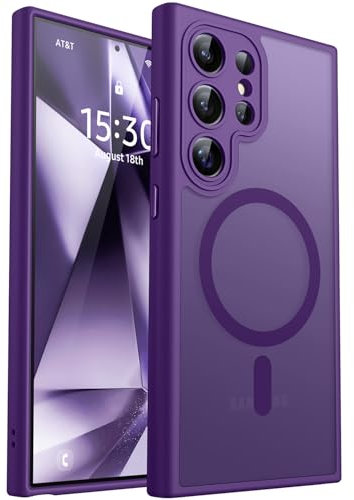CANSHN Magnetica Cover per Samsung Galaxy S24 Ultra (6.8 Pollici), [Protezione Completa Della Fotocamera] Custodia Traslucida Opaca Protettiva Sottile Antiurto,Viola Profondo