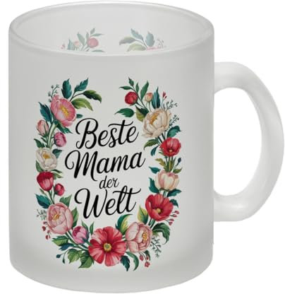 Beste Mama der Welt Glas Tasse Blumenkranz toller Spruch für Mama – Tolles Bürogeschenk