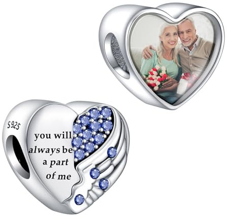 Annmors Personalizzato Foto Charms 925 Sterling Silver Charm Fit Bracciali Collane Sarai sempre una parte di me Viola Amore Perline Gioielli Regalo di compleanno per amici Famiglia
