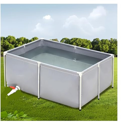 XILYZMO Bassin à Poissons Pliable en Toile PVC, Piscine extérieure Hors-Sol, avec Robinet de vidange Support en galvanisé Réservoir d'eau pour l'élevage carpes koï(0.7m-Gray,2x2m)