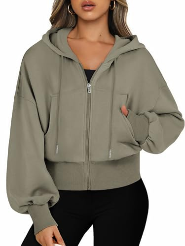 Jhsnjnr Damen Sweatjacke mit Kapuze Langarm Kapuzenpullover Sweatshirt Reißverschluss Sport Kurze Jacke Crop Zipper Hoodie