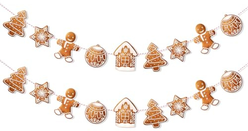 Calkkrer 2 Stück Weihnachtlicher Lebkuchen Thema Girlande Banner Weihnachten Hängende Dekorationen Baumschmuck Weihnachts Wimpelbanner Für Weihnachtsfeier Feiertag