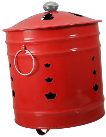 FUTUREORYY Emaille Feuerkorb Verbrennungstonne für Garten und Zuhause Rot 24X24X26cm Verzugsfest und Benutzerfreundlich Kreative Feuerschale für Draußen