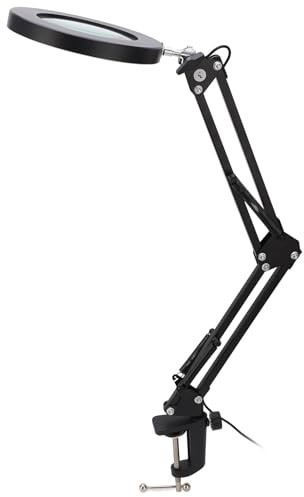 Walfront 5-fache Lupe mit Licht, Lupenlampe, Klemmdesign, Flexibler Arm, Glaslupe, Edelstahl, Schreibtisch-Lesung, Werkbankleuchte mit Clamp/Holder, 10 Stufen