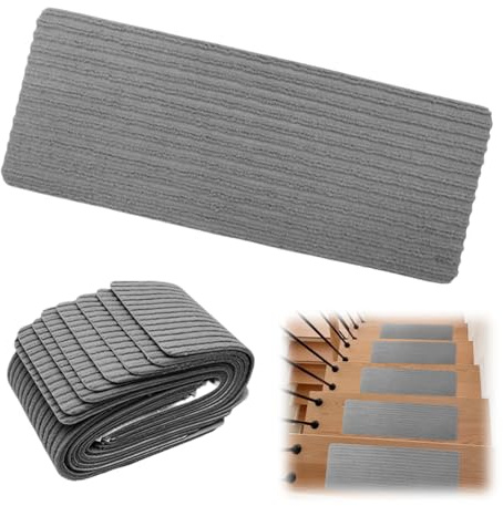 15 Stück Treppenstufen Matten, 55 x 22 cm Anti-Rutsch Stufenmatten, Zuschneidbar Treppenteppich, Stufenmatten Selbstklebend, Treppenteppich Selbstklebend für Kinder Ältere und Hunde (Dunkelgrau)