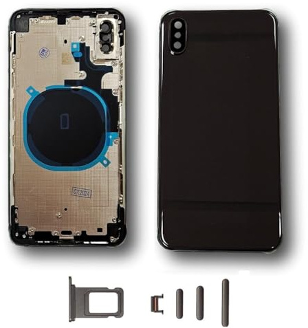 DHLK® Rückseite Gehäuse aus Glas, Hinterer Rahmen kompatibel mit iPhone XS Max KEIN Logo, Keine VORINSTALLIERTEN Komponenten| Rahmen + Seitenknöpfe + Batterieaufkleber (Schwarz)