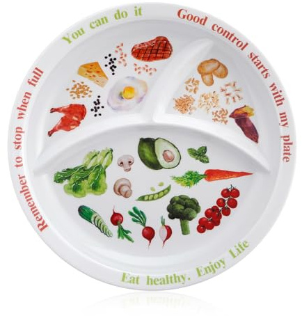 Yuecda Assiette de contrôle des portions de 25,4 cm pour une alimentation équilibrée – Assiette de nutrition saine pour adultes et adolescents – Séparateurs en mélamine, parfaits pour une alimentation