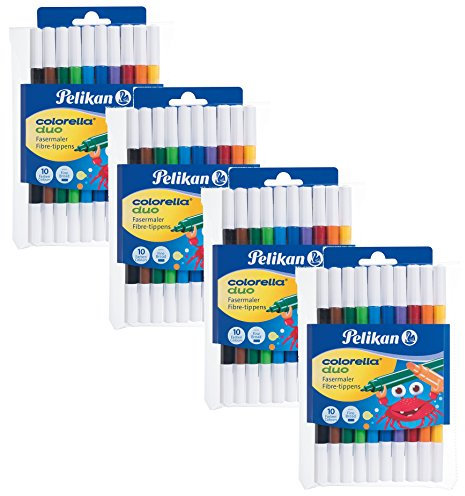 4er Set Pelikan, 4x 10 Fasermaler Colorella Duo (4, 10 Farben Etui)
