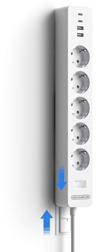 NTONPOWER 5 Prese Multipresa Elettrica USB-C, 1,5 Metro Montaggio a Parete con Supporto a Parete e viti, Blocco Multipresa con Interruttore e Indicatore luminoso, bianco