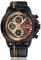 Montre de sport militaire étanche pour homme - Montre analogique à quartz avec bracelet en cuir - Date et calendrier, Noir + or rose + marron