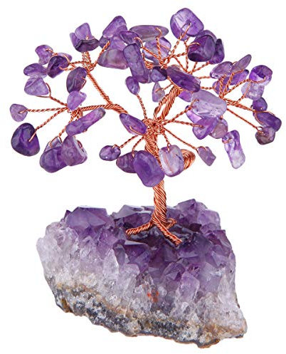 mookaitedecor Amethyst Kristallbaum, Amethyst Cluster Kristalle Basis Bonsai baum für Reichtum und Glück