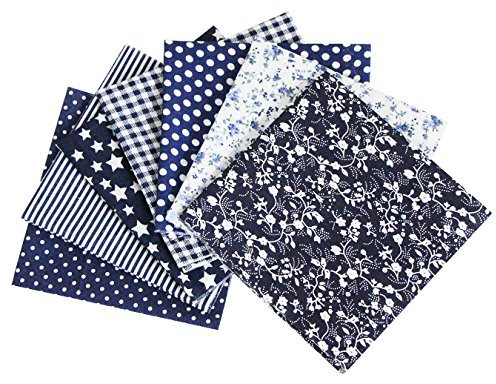 aufodara Baumwollstoff Patchwork DIY Stoffpaket 7 Stück 50 x 50 cm, Reiner Baumwolle Stoff, Stoffe zum Nähen, Quilten Basteln Handwerk Gewebe, vielfältige Mustern Quadrate Baumwolltuch (Marineblau)