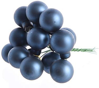 Christmas-Decorations Weihnachtskugeln am Draht Glas 2cm x 12 Stück Spiegelbeeren Mini dunkelblau Nachtblau Navy blau matt