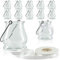 WeddingTree 12 x Windlicht Glas mit Bügel und Dekoband weiß - Teelichtgläser - Einfach Abnehmbarer Metallbügel - Deko für Hochzeit (Klassik)