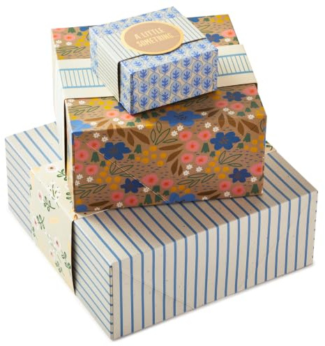 Hallmark Geschenkboxen mit Wickelbändern, verschiedene Größen (3er-Pack: niedliche Blumen und Streifen) für Geburtstage, Brautpartys, Muttertag, beste Freunde
