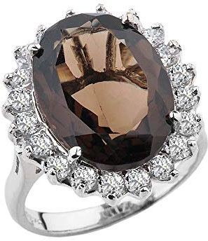 Little Treasures Over 20 CT 925 Sterling Silver Smoky Quartz und Zirkonia Ring
