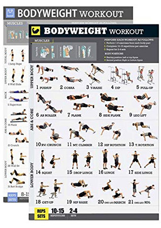 Sucute Übungsposter, Körpergewicht Übung Poster Set Laminiert 2 Chart Set Männer und Frauen Körpergewicht Workouts für zu Hause Gym Fitness