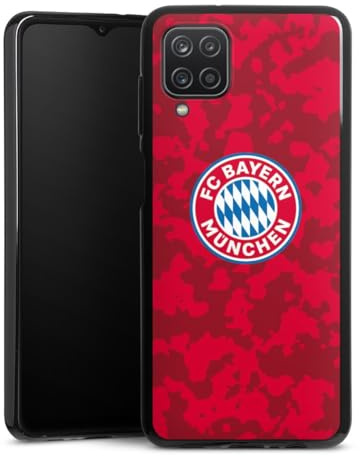 Silikon Hülle kompatibel mit Samsung Galaxy A12 Case schwarz Handyhülle FC Bayern München Camouflage FCB