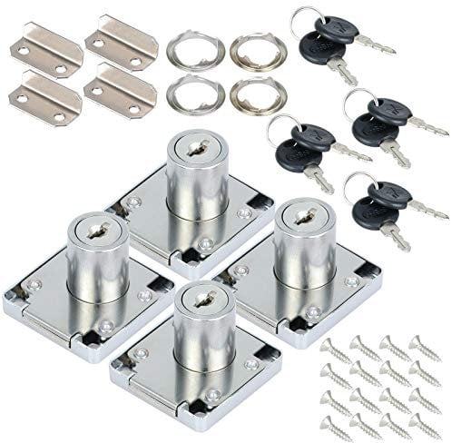Fippy Juego de 4 cerraduras de gabinete con cerradura de leva, cerradura de cajón de armario, cerradura de seguridad para buzón de correo para muebles de oficina en casa (22 mm)