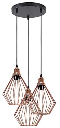 LEDSone Modern Retro 3 Way Ceiling Pendant Light Cluster Diamond Cage Light Fitting Rose Gold Lampshade Style Home E27 Lighting Kit (Rose Gold)