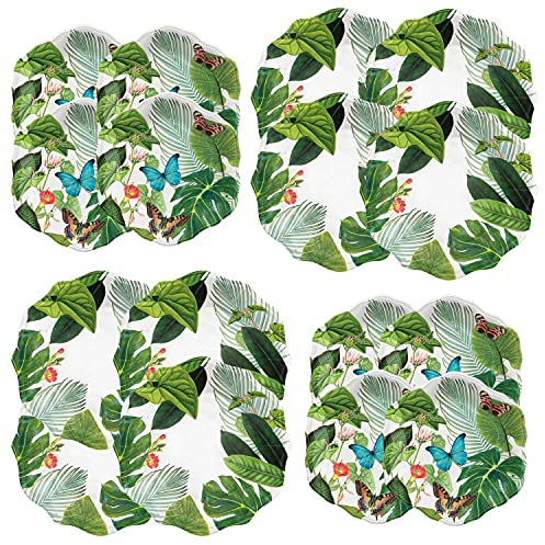 Tropical Jungle Floral Melamine/Plastic Camping/BBQ/Outdoor Dinner & Side Plate Set (16)