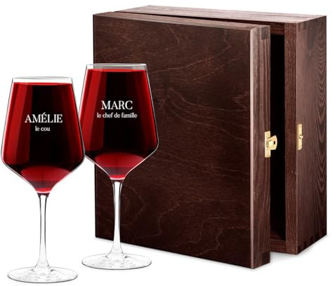 Maverton Set de 2 verre a vin en Cristal - Verres gravés 530 ml - Verres XL Cadeau Personnalisé - Cadeau couple - Set a vin pour parents - cadeau mariage - Chef