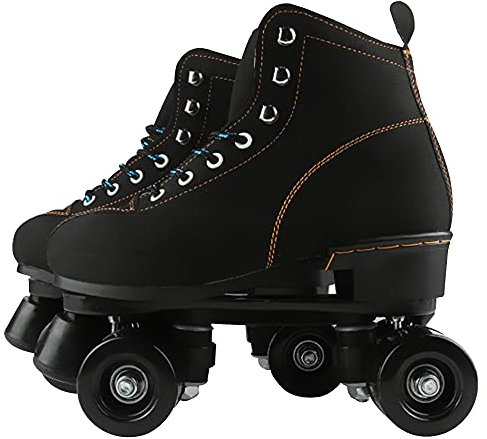 Rollschuhe für Damen und Herren, Klassische Zweireihige Leder Quad Rollschuhe, High-Top Roller Skates für Anfänger Aldult Kids Unisex Indoor und Outdoor (Size : 45)