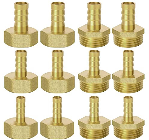 GZhaizhuan 12 connettori per tubo da 1/2, 8 mm, 10 mm, 12 mm, 1/2, filettatura esterna e filettatura interna per tubo dell'aria, tubo del gas, tubo dell'acqua