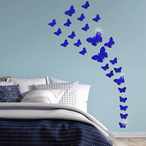 Adesivi Murali Farfalle 3D Specchio a Farfalla Adesivi Murali Tridimensionali Acrilico Rimovibile 25 Pezzi Fai dante Adesivi Murali Decorazione da Muro per Casa/Hotel/Salotto/Camera/Cucina(Blu)