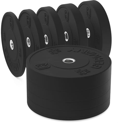 HQ Germany® Hantelscheiben 50mm [Set/Paar 5-25kg] - Training Vollgummi Bumper Plates 150kg - Hantelscheiben Set 50mm, Gewichtsscheiben, Gewichte, Weight Plates nach IWF Standard