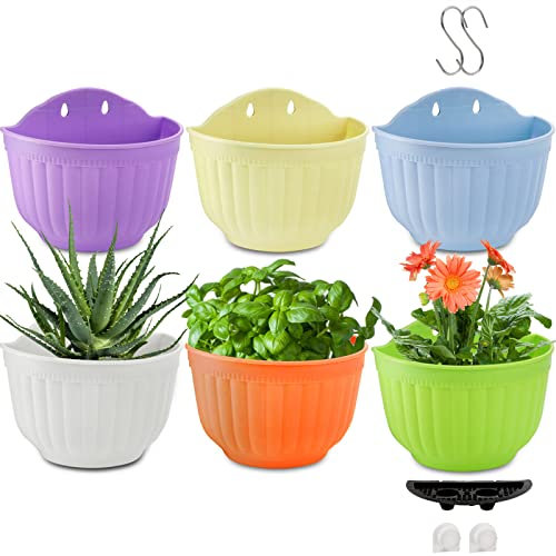 DEAYOU 6 Pack Wand Pflanzgefäß Blumentopf für Zaun, Geländer Harz Töpfe mit S Haken und Drainage Meshes für Garten